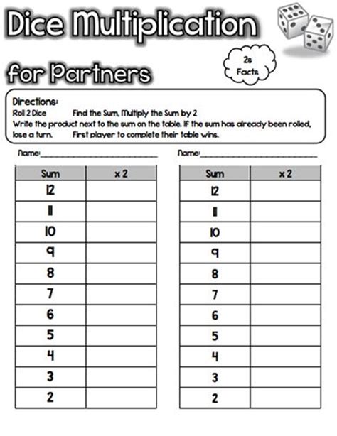 This fun math practice game requires neither specialty dice, nor complicated game boards and printable worksheets. Dice games for practicing multiplication facts 2 through ...