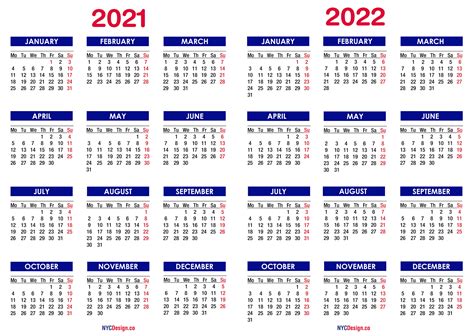 18 Month Calendar 2021 2022 Empty Calendar