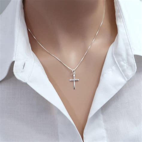 Simple Silver Cross Necklace Sterling Silver Cross Necklace Etsy