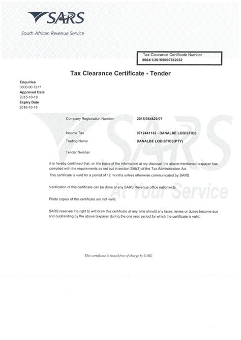 Form year form published ; Tax Clearance Certificate