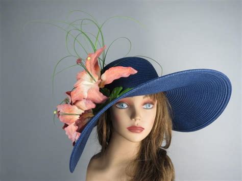 Navy Blue Church Wedding Hat Real Touch Lily Head Piece Kentucky Derby