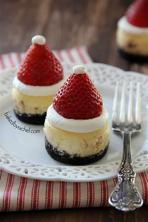 These individual desserts are a real treat! Mini Santa Hat Cheesecake Recipe from bakedbyrachel.com An adorable addition to your holiday ...