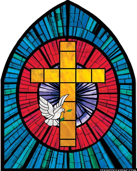 Holy Cross With Dove Religious Stained Glass Window