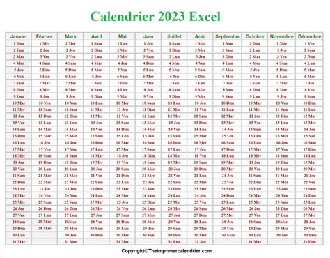 Calendrier 2023 Excel Modifiable The Imprimer Calendrier