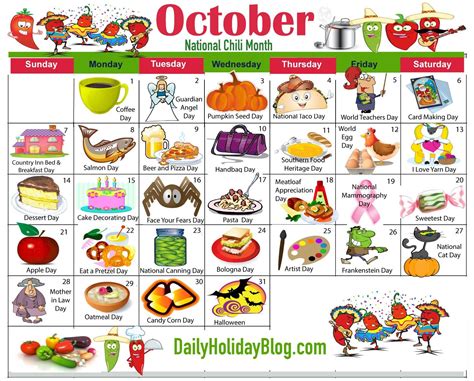 October 2018 Calendar National Holiday Calendar