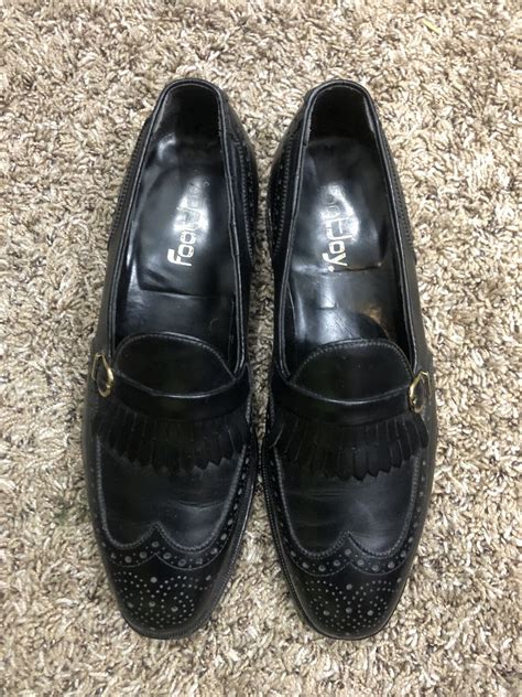 Footjoy Vintage Black Slip On Wing Tip Mens Shoes Siz Gem