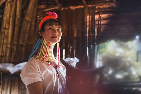 Lifestyle Portrait Of A Long Neck Tribal Woman Thailand Del