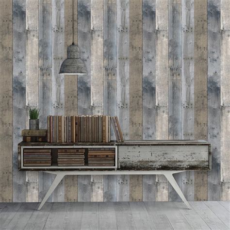 Reclaimed Wood Industrial Loft Multi Colored Removable Wallpaper