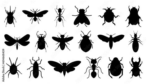 Black Bug Icon Collection Set Of Black Beetle Silhouette Vector