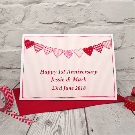 Heart Bunting Personalised Anniversary Card By Jenny Arnott Cards