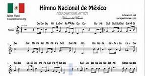 Himno Nacional de México Partitura con Notas en Letra de Flautas Violin Oboe