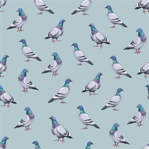Seamless Pattern With Pigeons Vector Illustration Stock Vector
