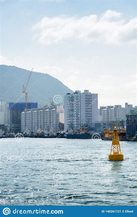 Yellow Navigational Buoy At Busan Harbor In South Korea Stock Image