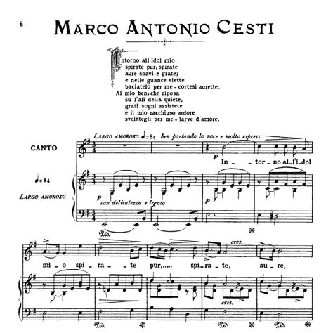 Intorno all' idol mio, Medium-Low Voice in E Minor,M.A.Cesti. For Mezzo, Baritone. From: Arie ...
