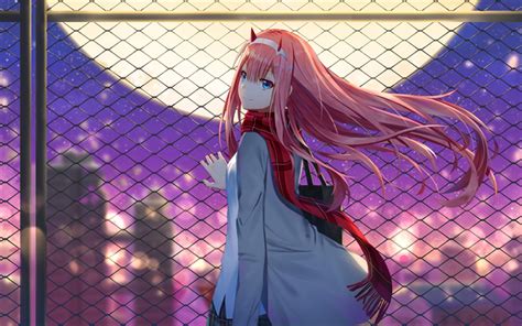 Download Wallpapers Zero Two Moon Pink Hair Manga Darling In The