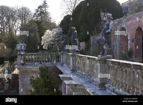 Statues On The Balustrade Of The Aviary Terrace At Powis Castle Powys Wales In Spring Stock