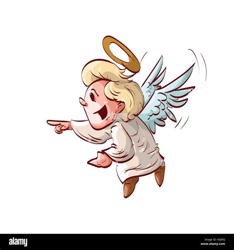 Colorful Vector Illustration Of A Cute Cartoon Angel Laughing Or Making