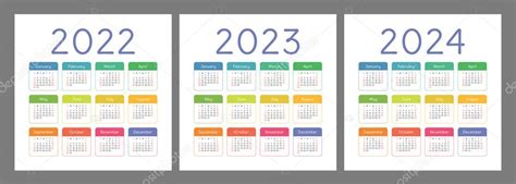 Ipastock Calendario 2022 2023 E 2024 Anni Set Vettore Colorato
