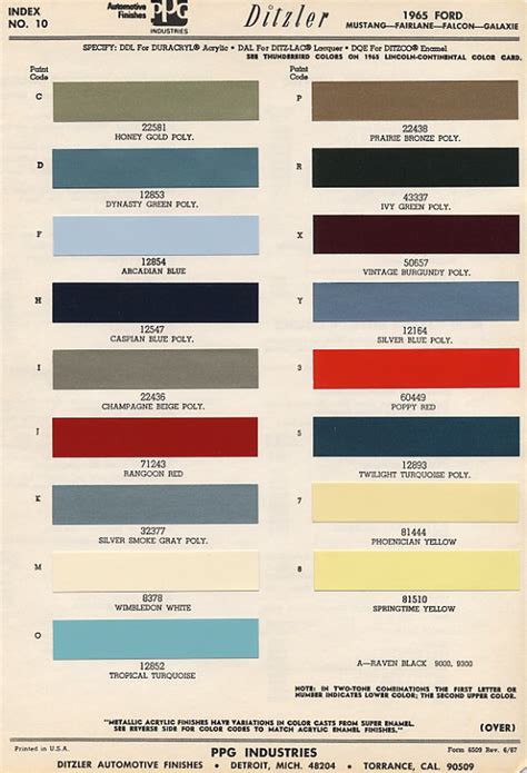 1966 Ford Mustang Color Chart