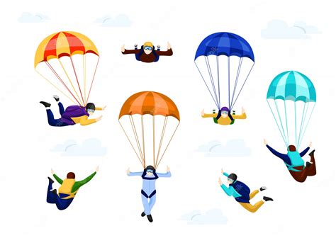 Premium Vector Skydivers Set On Parachute