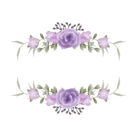 Marco Floral Con Ramo De Rosas Moradas Y Hojas Vectoriales Png Rosa