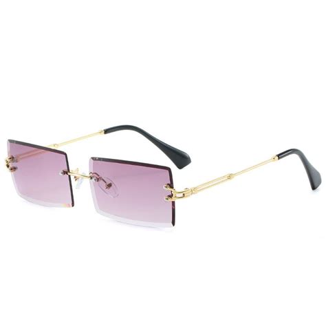 small rectangle rimless sunglasses men women brand designer fashion metal square sunglasses