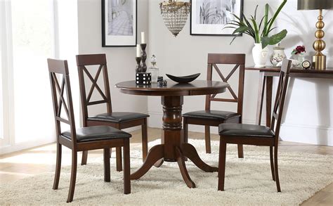 Kingston Round Dark Wood Dining Table With 4 Kendal Chairs Brown