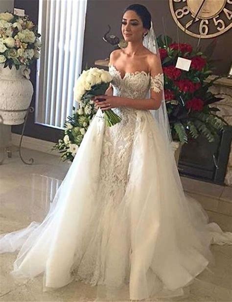 Mermaid Sweetheart Detachable Train Wedding Dress With Lace Beading
