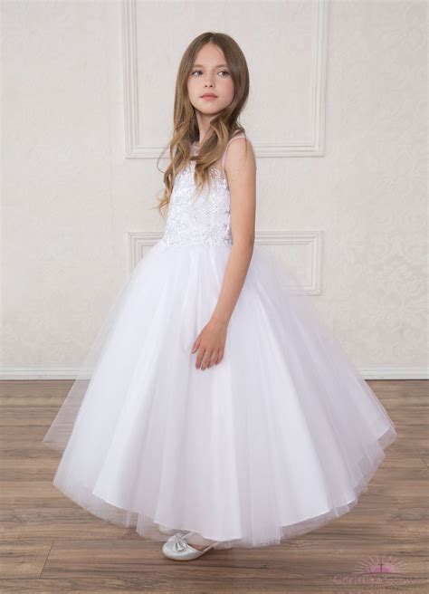 First Communion Dress Floral Bodice Corset Back Floor Length Holy