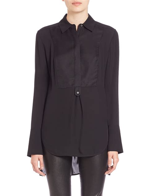 Lyst Vince Silk And Satin Tuxedo Shirt In Black