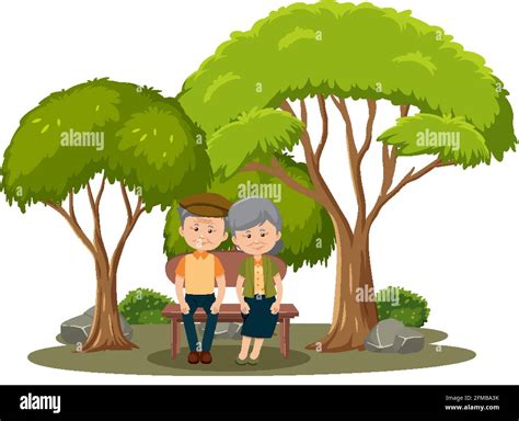 Old Couple Sitting In The Park Isolated Illustration Stock Vector Image