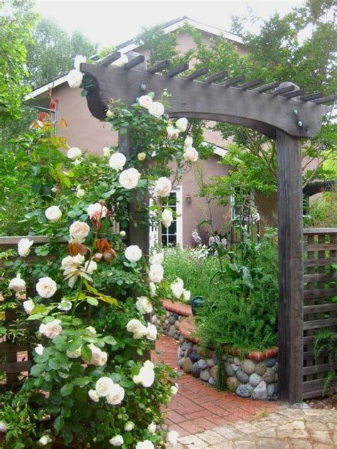 Arbor With Climbing Roses White Climbing Roses Rose Garden Landscape