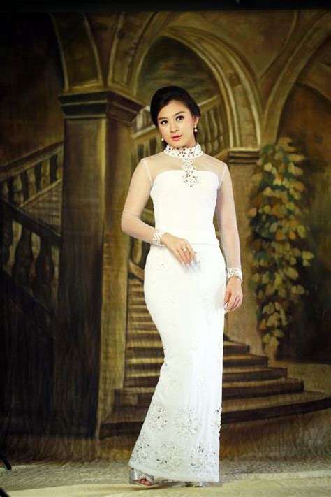 Wutt Hmone Shwe Yi In White Burmese Fashion Dress