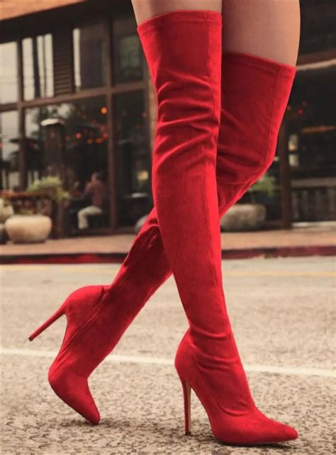daidiesha big size31 43 women boots designer female red thigh high boots pointed toe sexy party