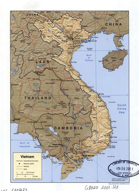 Large Detailed Political Map Of Vietnam With Relief Roads Railroads