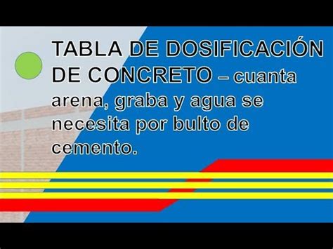 TABLA DE DOSIFICACIÓN DE CONCRETO cuanta arena grava y agua se