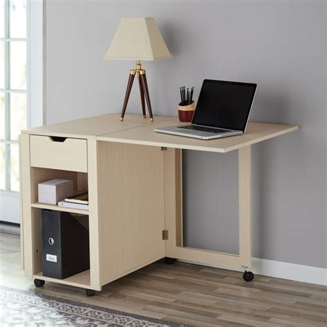 Mainstays Adjustable Rolling Office Desk With Shelves Birch Finish