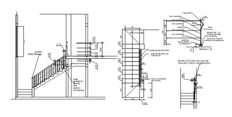 Staircase With Handrail Section And Carpentry Details Dwg File Cadbull