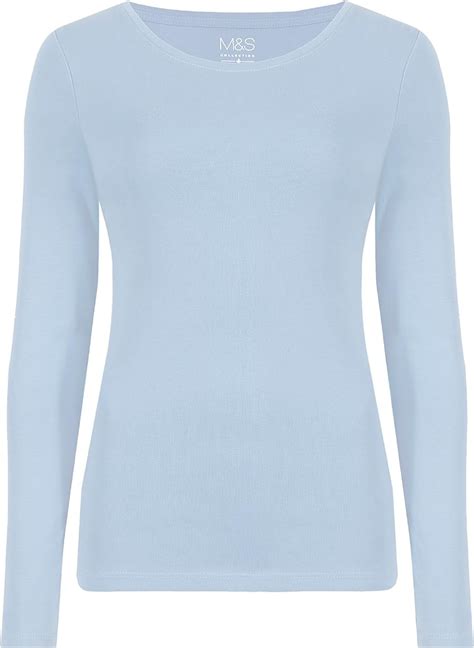 Ladies Marks And Spencer Long Sleeve 100 Cotton T Shirt Staynew