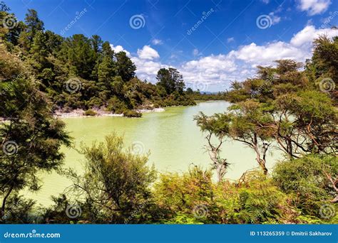 Green Lake View In Wai O Tapu Thermal Wonderland Park New Zealand