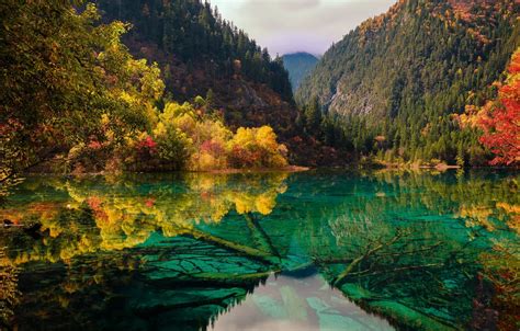 Wallpaper Autumn Landscape Mountains Nature Lake China Forest