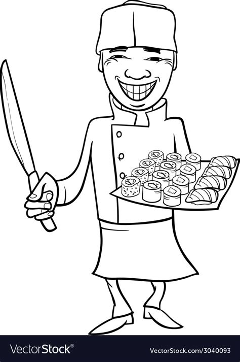 Use these images to quickly print coloring pages. Japan sushi chef cartoon coloring page Royalty Free Vector