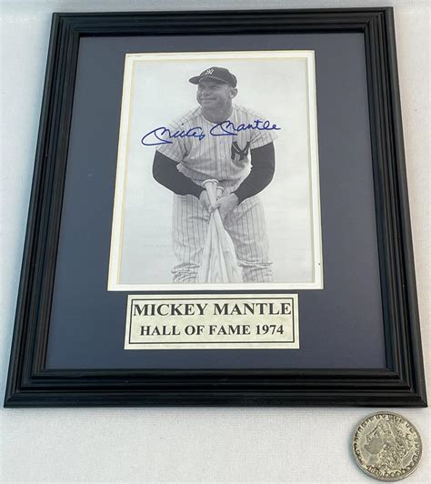 Lot Signed Mickey Mantle New York Yankee Hall Of Fame 1974 Framed 8