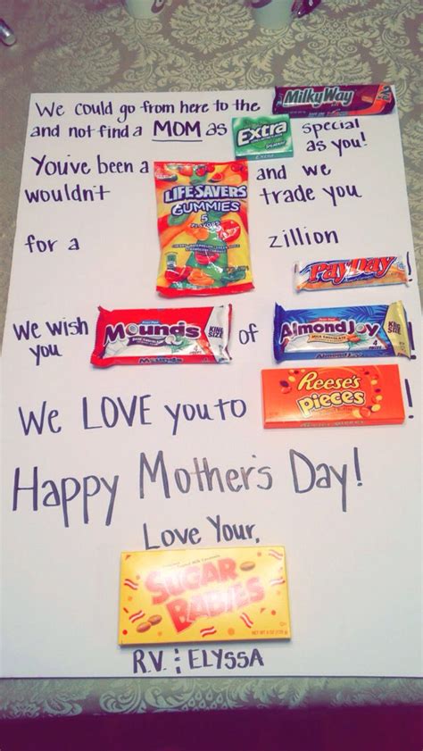 Another homemade mothers birth day gift idea that's a little crafty (but still and easy to make gift for mother's day) is making your mom her own perfume. Mothers Day candy poster card! 2015 | Homemade birthday ...