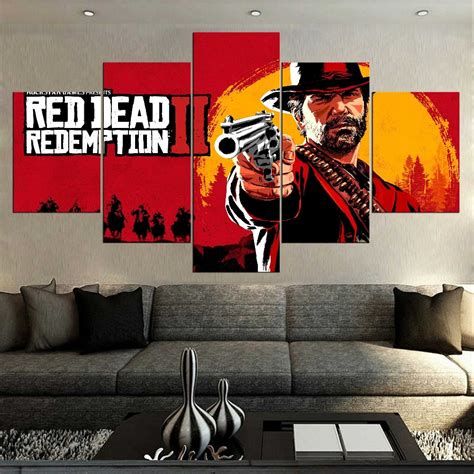 5 Pieces Canvas Art Red Dead Redemption 2 Western Action
