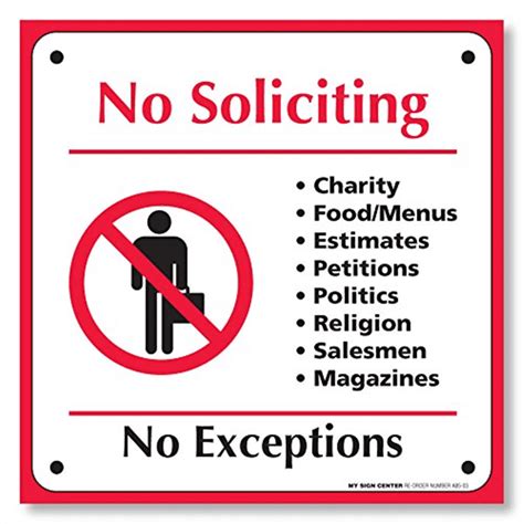 No Soliciting No Exceptions Sign 6 X 6 Self Adhesive 4 Mil Vinyl