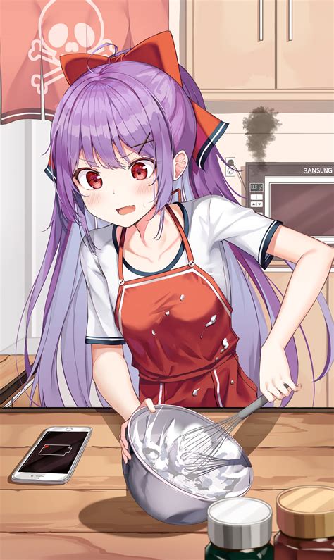 Download 2500x4197 Anime Girl Purple Hair Kitchen Dessert Ribbon