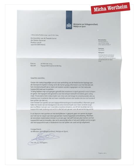 Correspondentie van de rijksoverheid moet in rijkshuisstijl zijn. BRIEF : Het Micha Wertheim Genootschap