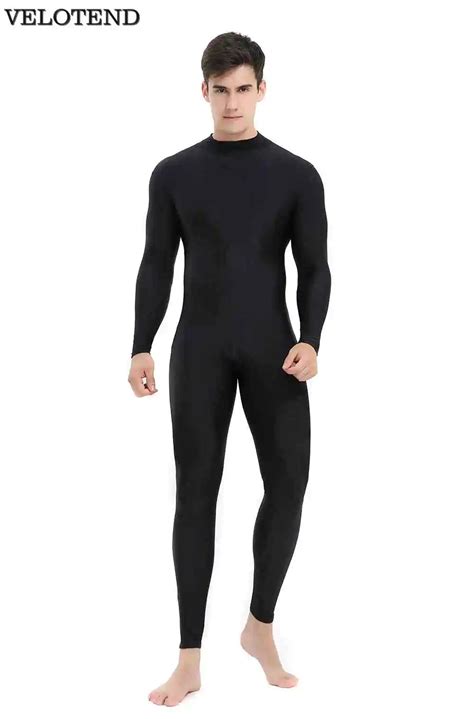 Velotend 2018 Adult Long Sleeve Unitard Men Spandex Lycra Unitard Unisex Mock Neck Bodysuit Full