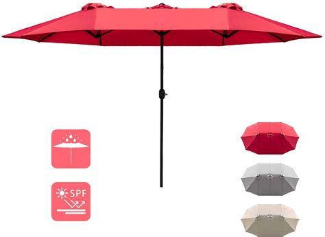 Walnew 15 Ft Red Patio Double Sided Outdoor Twin Table Umbrella